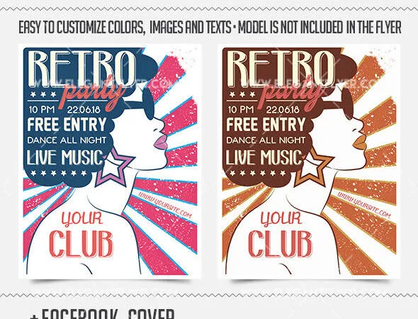 Vintage Afro Girl Retro Party Flyer and Facebook Cover Template 1