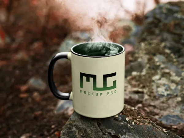 Vintage Coffee Mug in a Forest Environment Mockup 1