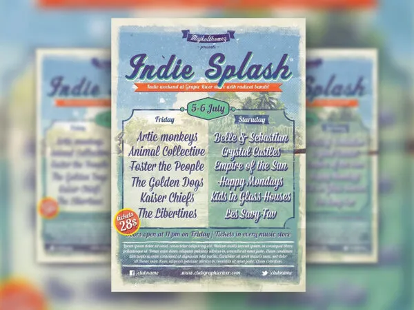 Vintage Frame Indie Splash Festival Flyer Template 1