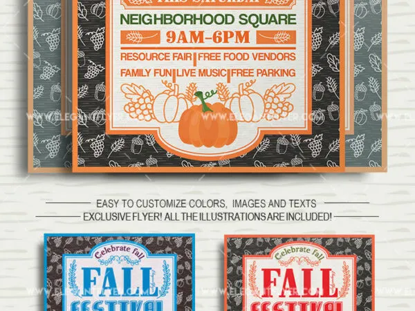Vintage Illustrated Border Fall Festival Flyer and Facebook Cover Templates 1