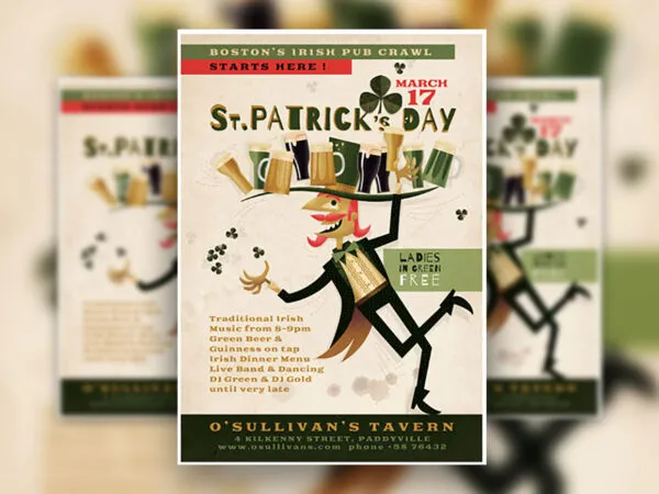 Vintage Illustrated St. Patricks Day Flyer Template 1
