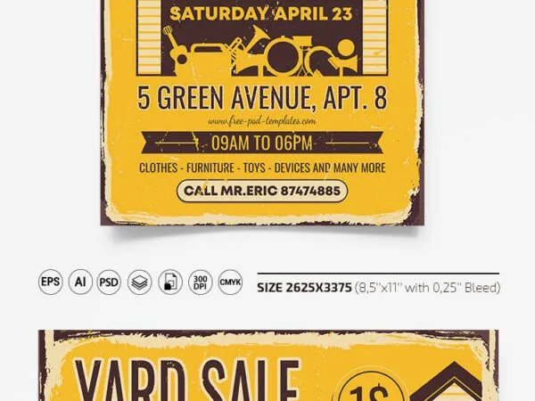 Vintage Illustrated Yard Sale Flyer and Facebook Cover Templates 1