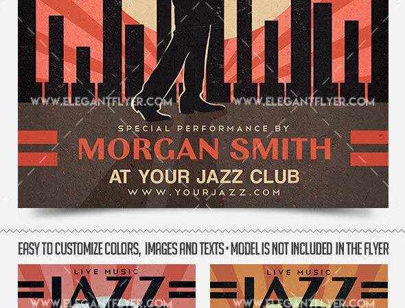 Vintage Illustrative Jazz Night Flyer and Facebook Cover Template 1