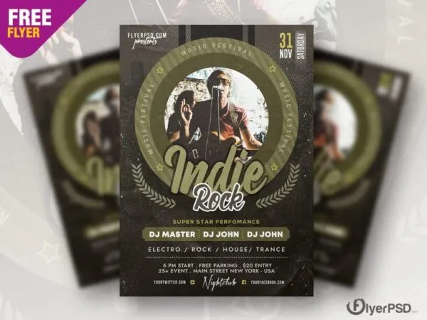 Vintage Indie Rock Music Event Flyer Template 1