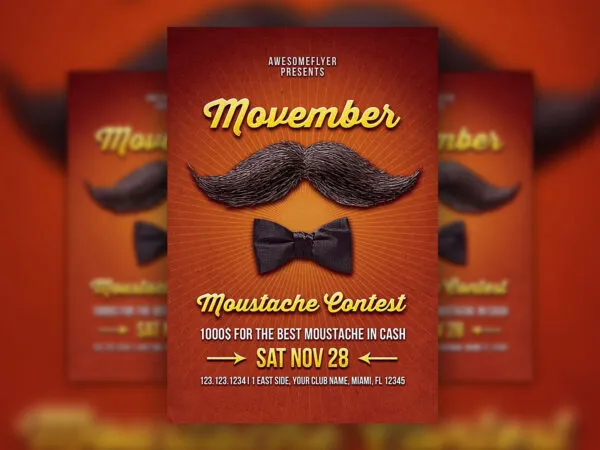 Vintage Movember Mustache Contest Flyer Template 1