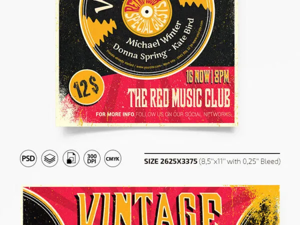 Vintage Music Event Flyer Along with Facebook Cover Templates 1