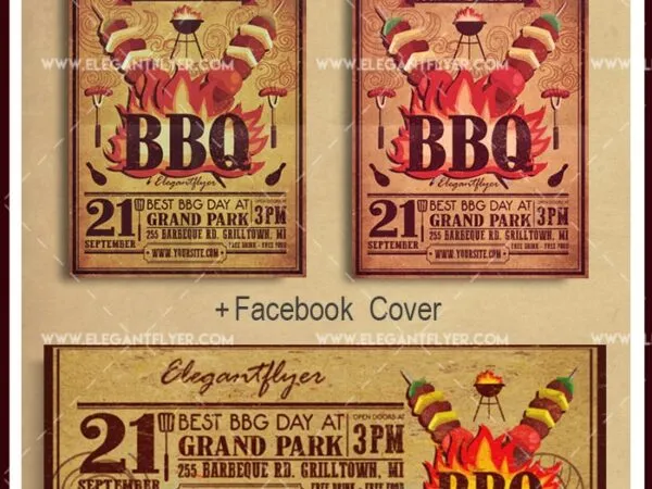 Vintage Playful BBQ Flyer Template with a Facebook Cover 1