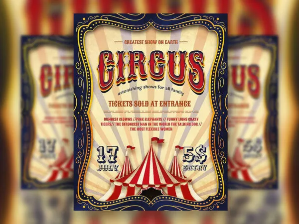 Vintage Striped Circus Poster Template 1