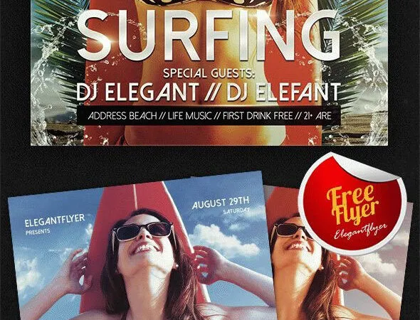 Vintage Surfing Flyer and Facebook Cover Template 1