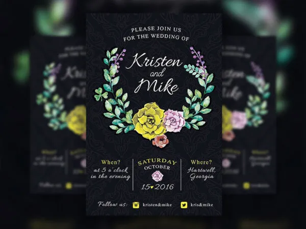 Vintage Wedding Invitation Flyer Template 1
