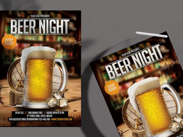 Vintage Wooden Beer Party Flyer Template 1