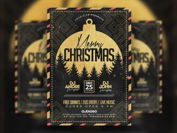 Vintage and Frame Christmas Party Flyer Template 1