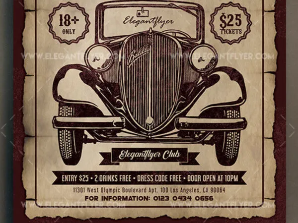 Vintage and Retro Cars Show Flyer Template Plus a Facebook Cover 1