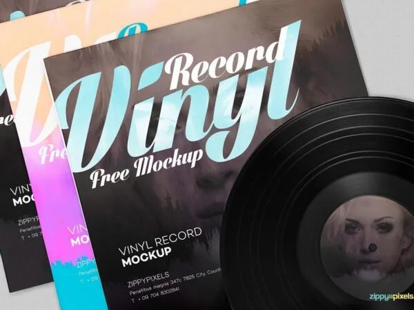 Vinyl Record And Its Cover Mockup 1