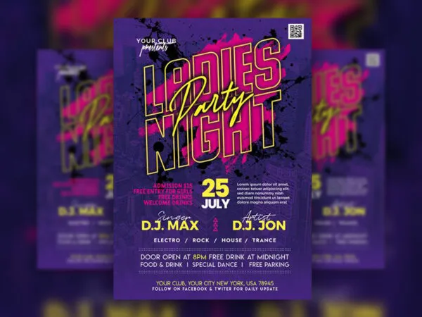 Violet and Pink Ladies Night Party Flyer Template 1