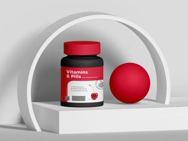 Vitamins and Pills Bottle Mockup on a Stand 1