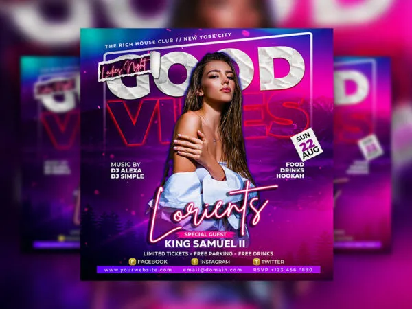 Vivid Modern Good Vibes Party Flyer Instagram Banner Template 1
