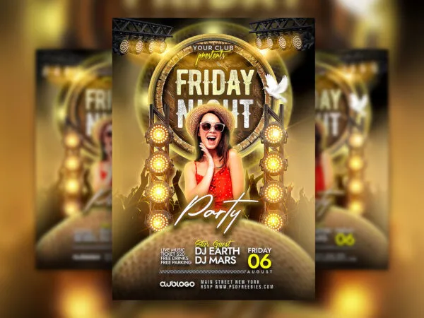 Vivid Nightclub Friday Party Flyer Template 1