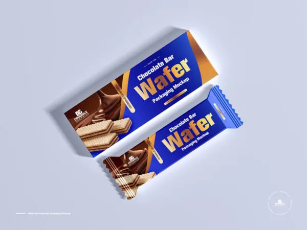 Wafer Bar Packet and Packaging Box in Top View Mockup 1