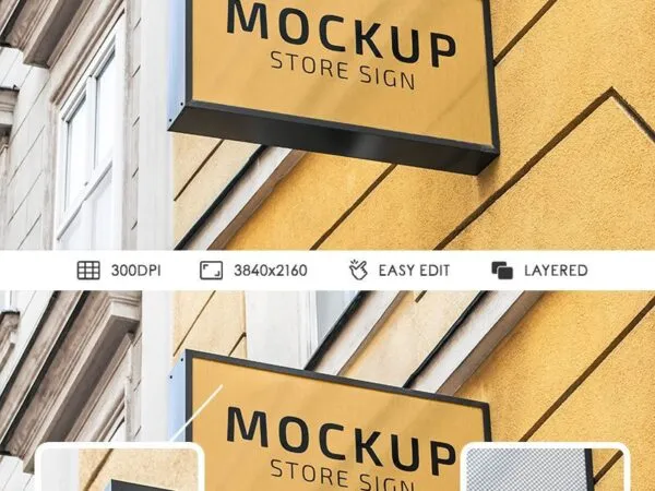 Wall Mount Rectangle Store Sign Mockup 1