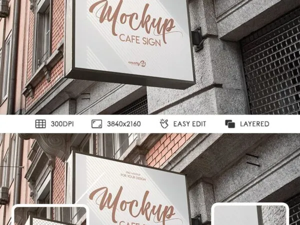 Wall Mount Square Cafe Sign Mockup 1