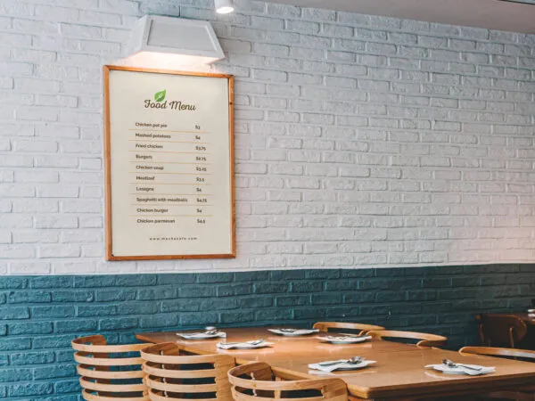 Wall Wooden Framed Restaurant Menu Poster Mockup 1
