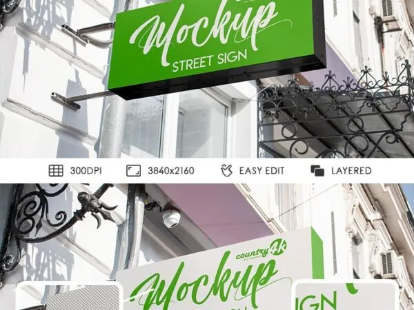 Wall mounted Signage Mockup in Street 1