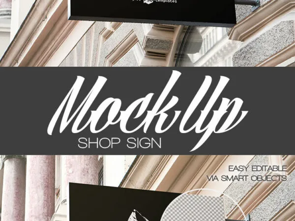 Wall mounted Square Shop Sign Mockup 1
