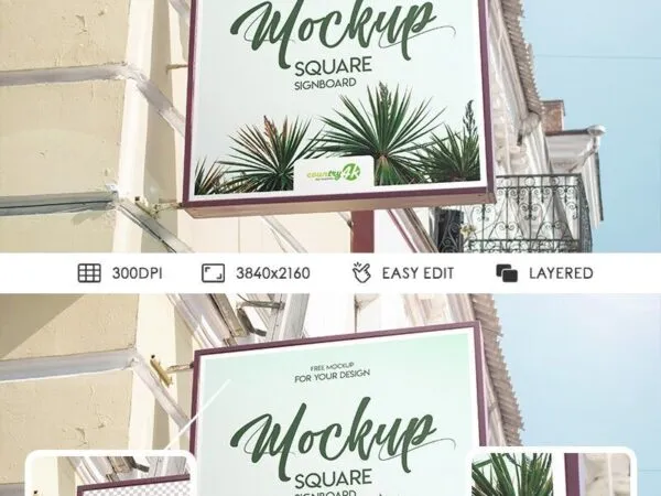 Wall mounted Square Signboard Mockup 1