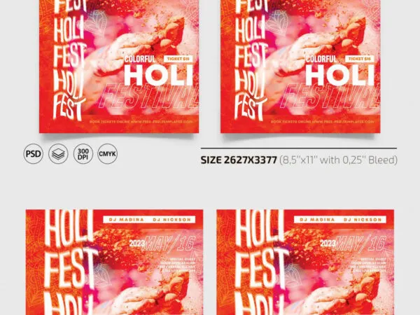 Warm Holi Celebration Flyer Instagram Post Template 1