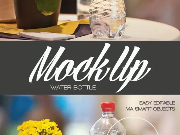 Water Bottle Label Mockup Next to a Flower 1