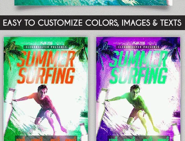 Water Tropical Surfing Summer Party Flyer Along with Facebook Cover Templates 1