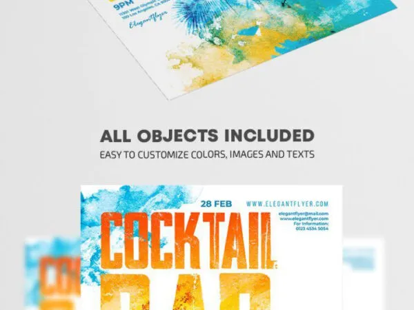 Watercolor Bold Cocktail Bar Flyer Template 1