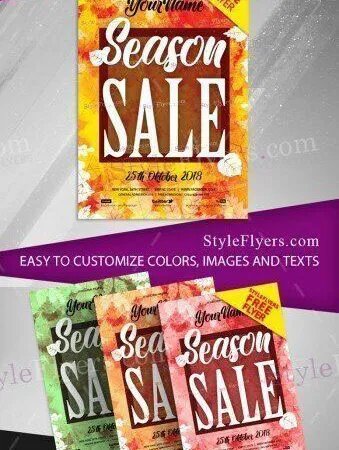 Watercolor Leaves and Square Season Sale Flyer Template 1