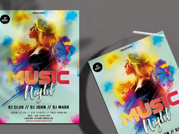 Watercolor Modern DJ Music Event Flyer Template 1