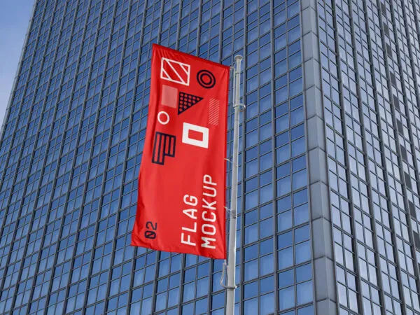 Waving Flag on Building Mockup 1