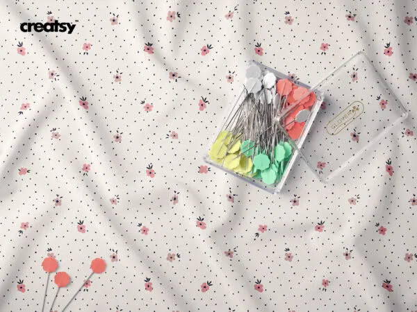 Wavy Piece of Fabric Mockup in Top View Featuring Sewing Pins 1