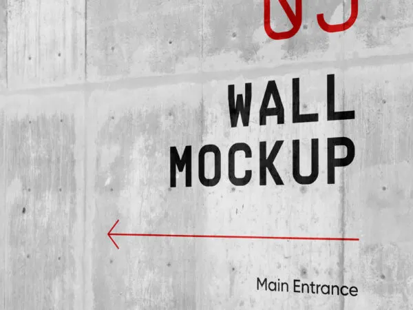Wayfinding Mockup Perspective View on Concrete Wall 1