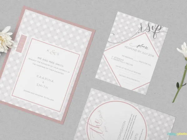Wedding Invitation Cards Laying Besides Each Other Mockup 1