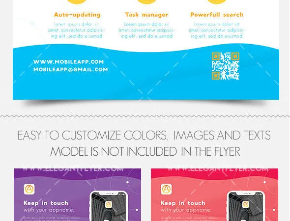 White Blue Abstract Mobile App Flyer Along with Facebook Cover Templates 1