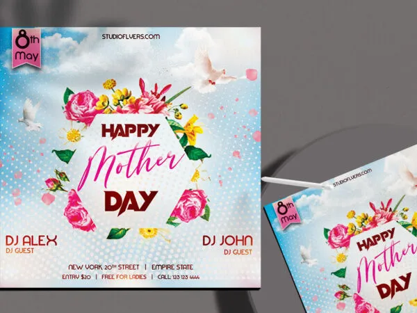 White Blue Floral Mothers Day Flyer Template 1