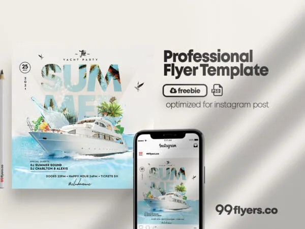 White Blue Tropical Yacht Party Flyer Instagram Banner Template 1