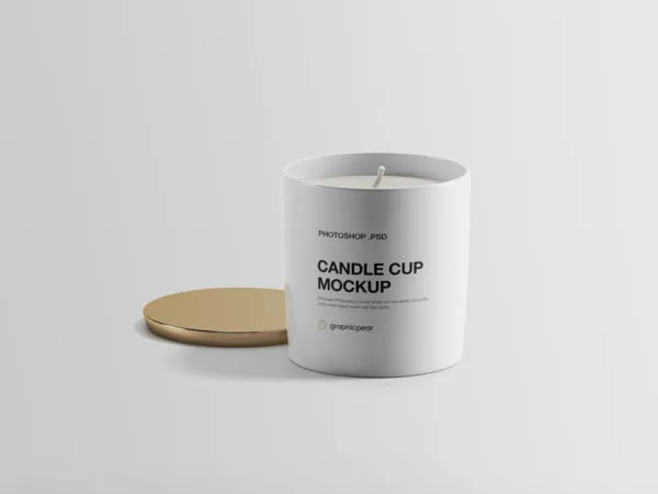 White Candle Cup Mockup Along with Its Cap 1