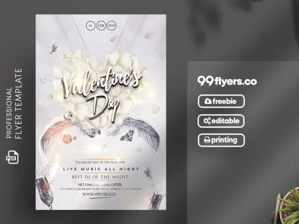 White Floral Valentines Day Party Flyer Template 1