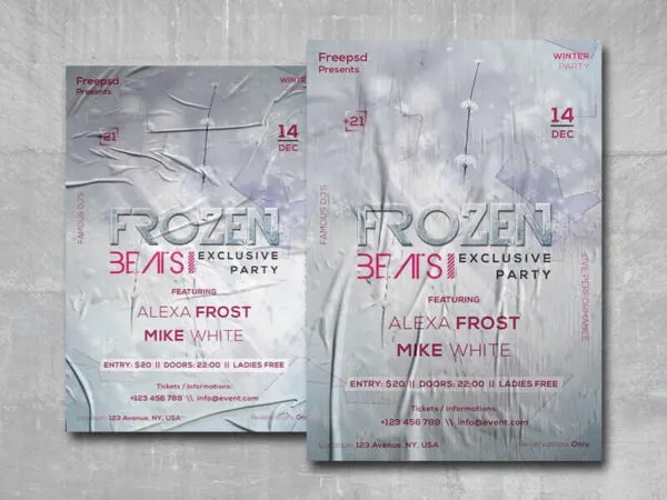 White Frozen Beats Flyer Template 1