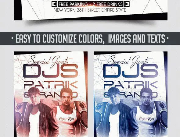 White Geometric Futuristic DJ Music Event Flyer and Facebook Cover Templates 1