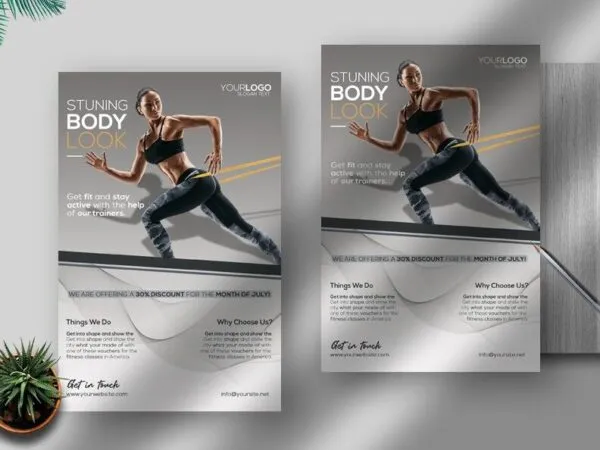 White Gray Abstract Fitness Gym Center Flyer Template 1