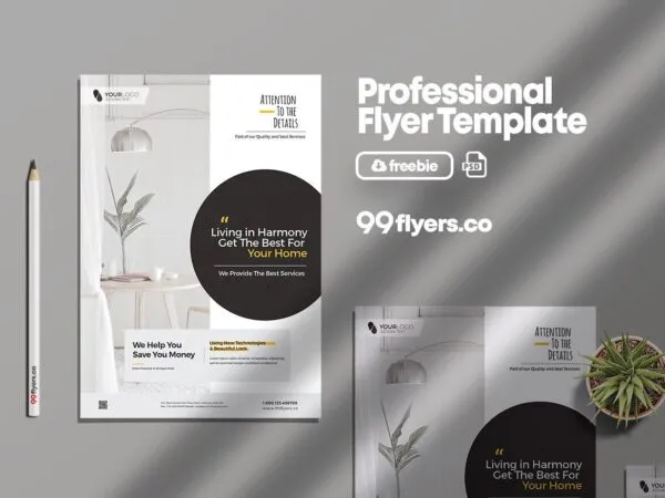 White Gray Minimal Interior Design Furniture Flyer Template 1