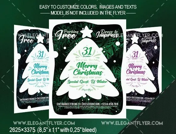 White Green Thematic Christmas Party Flyer and Facebook Cover Templates 1