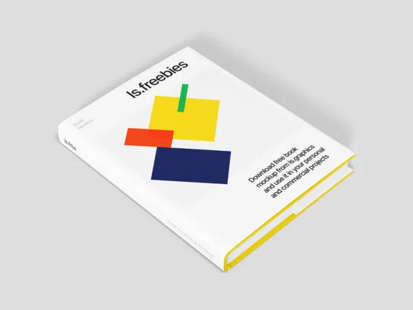 White Hardcover Book with Colorful Shapes Mockup 1